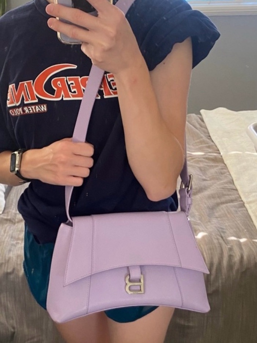 AUTH BALENCIAGA Hourglass Downtown Lilac Shoulder Bag crossbody COA INCLUDED - Picture 7 of 13